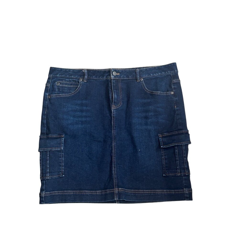 J.Jill Womens Denim Cargo Skirt Size 14 Blue Cotton/Spandex Casual  1857
